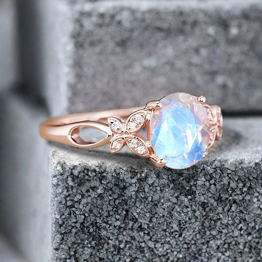 Vintage Oval Moonstone Engagement Ring Unique Oval Moonstone Gemstone Promise Ring