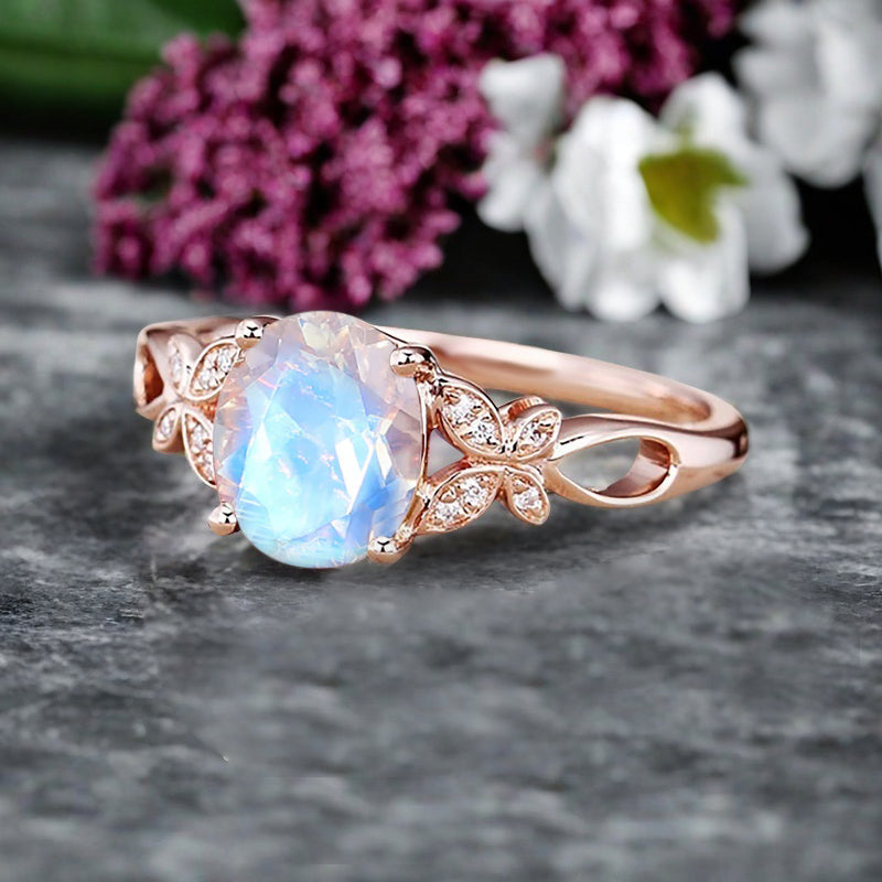 Vintage Oval Moonstone Engagement Ring Unique Oval Moonstone Gemstone Promise Ring
