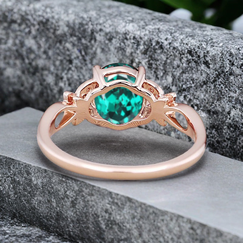 Vintage Oval Emerald Engagement Ring Unique Oval Emerald Gemstone Promise Ring
