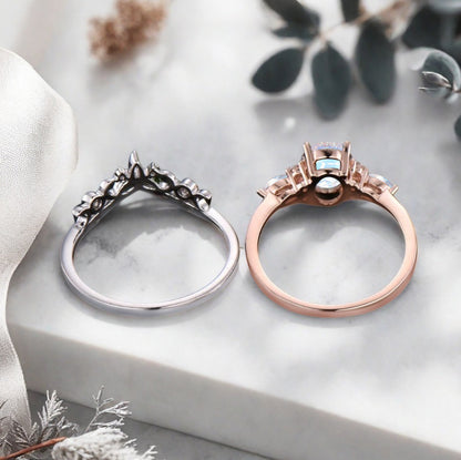 Nature Inspired Color-Change Moonstone Bridal Set Twig Vine Engagement Ring Oval Moonstone Ring June Birthstone Wedding Gifts