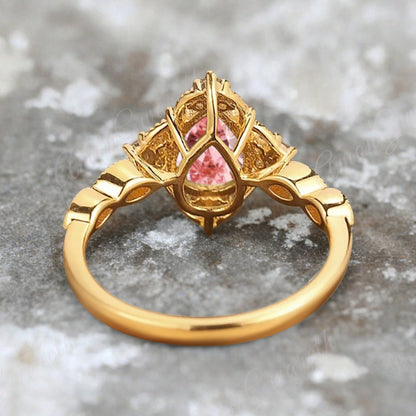 Vintage Pink Sapphire Engagement Ring Pear Shape Pink Gemstone Anniversary Ring Solid Gold Solitaire Unique Pink-Sapphire Ring for Women