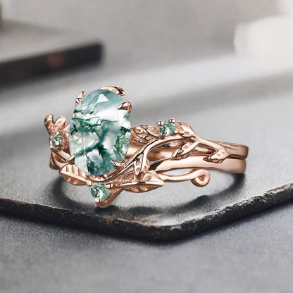 Vintage Birnenform Aquamarin Verlobungsring Set Unikat Versprechen Brautring Set Jubiläumsgeschenk