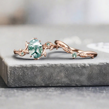 Vintage Birnenform Aquamarin Verlobungsring Set Unikat Versprechen Brautring Set Jubiläumsgeschenk