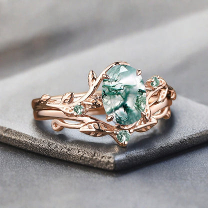 Vintage Birnenform Aquamarin Verlobungsring Set Unikat Versprechen Brautring Set Jubiläumsgeschenk