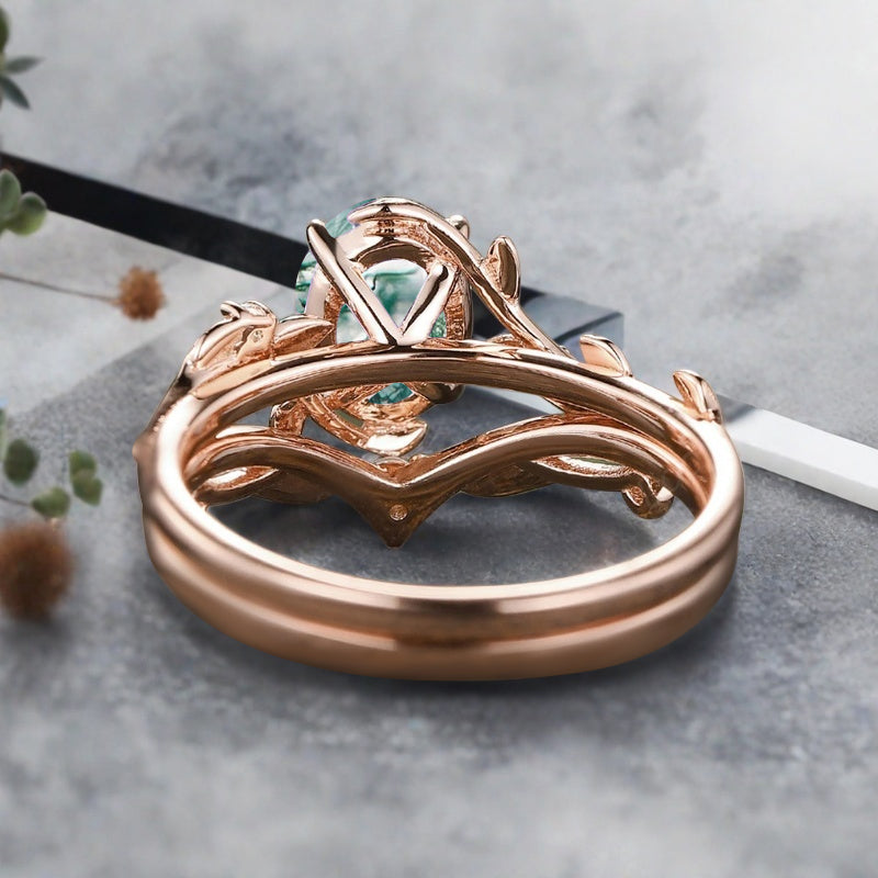 Vintage Birnenform Aquamarin Verlobungsring Set Unikat Versprechen Brautring Set Jubiläumsgeschenk
