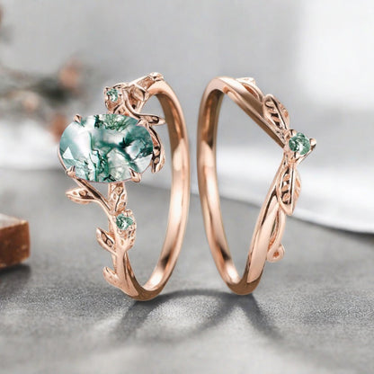 Vintage Birnenform Aquamarin Verlobungsring Set Unikat Versprechen Brautring Set Jubiläumsgeschenk