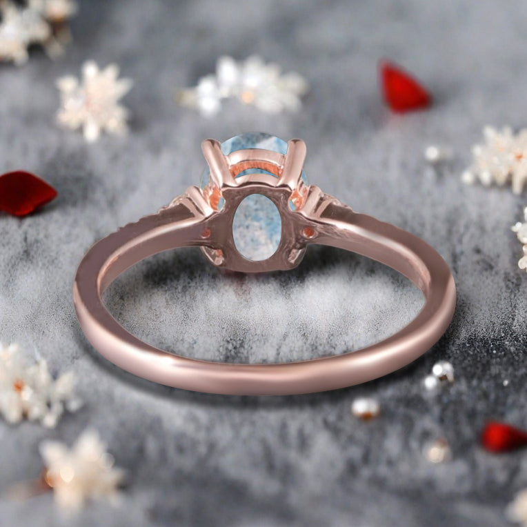 Oval Shape Labradorite Ring Vintage Engagement Ring 10K Rose Gold Unique Bridal Ring Anniversary Gift Ring
