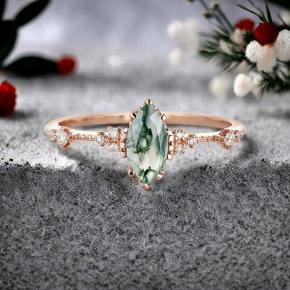 Vintage Birnenform Aquamarin Verlobungsring Set Unikat Versprechen Brautring Set Jubiläumsgeschenk