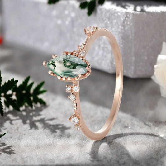 Vintage Birnenform Aquamarin Verlobungsring Set Unikat Versprechen Brautring Set Jubiläumsgeschenk