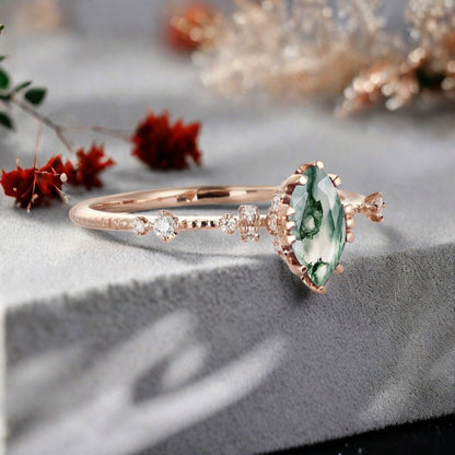 Vintage Birnenform Aquamarin Verlobungsring Set Unikat Versprechen Brautring Set Jubiläumsgeschenk