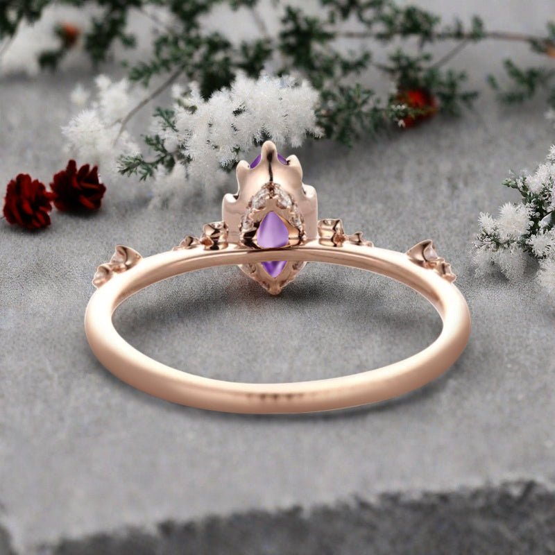 Marquise Cut Amethyst Ring Vintage Solid Gold Engagement Ring Purple Amethyst Ring Unique Moissanite Bridal Wedding Anniversary Gift For Her