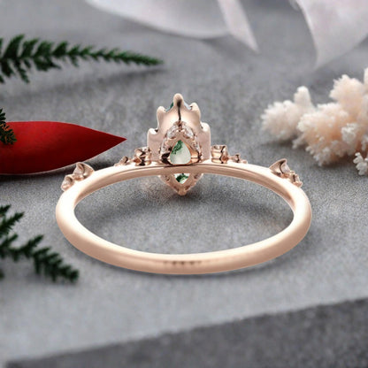 Vintage Birnenform Aquamarin Verlobungsring Set Unikat Versprechen Brautring Set Jubiläumsgeschenk
