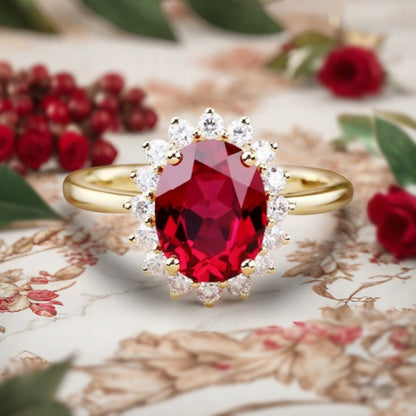 Vintage Ruby Engagement Ring Oval Shape Anniversary Ring Solid Gold Solitaire Unique Ruby Ring for Women Ver.2