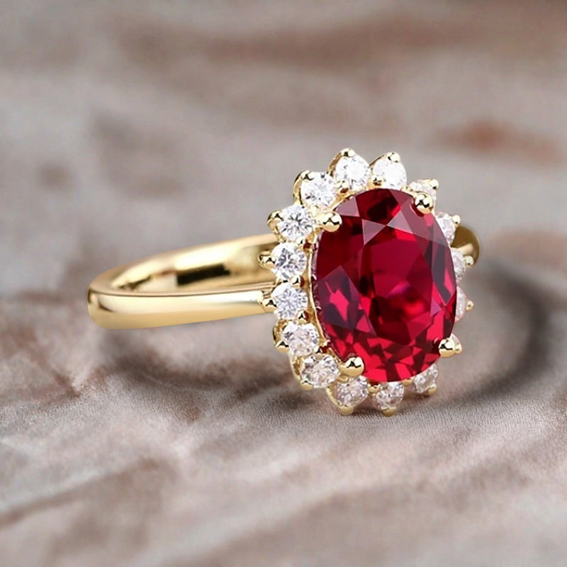 Vintage Ruby Engagement Ring Oval Shape Anniversary Ring Solid Gold Solitaire Unique Ruby Ring for Women Ver.2