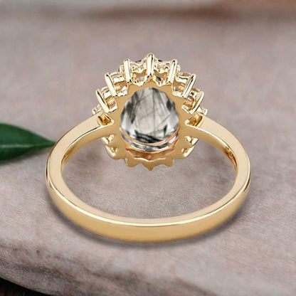 Vintage Birnenform Aquamarin Verlobungsring Set Unikat Versprechen Brautring Set Jubiläumsgeschenk