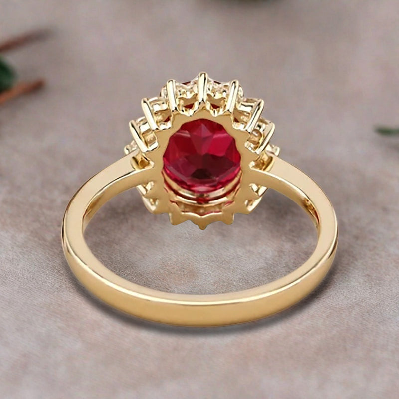 Vintage Ruby Engagement Ring Oval Shape Anniversary Ring Solid Gold Solitaire Unique Ruby Ring for Women Ver.2
