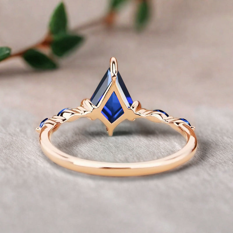 Kite cut Blue Topaz engagement ring Unique Rose gold engagement ring Vintage Moissanite ring Art deco bridal ring Promise ring Anniversary gift