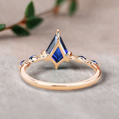 Kite cut Blue Topaz engagement ring Unique Rose gold engagement ring Vintage Moissanite ring Art deco bridal ring Promise ring Anniversary gift