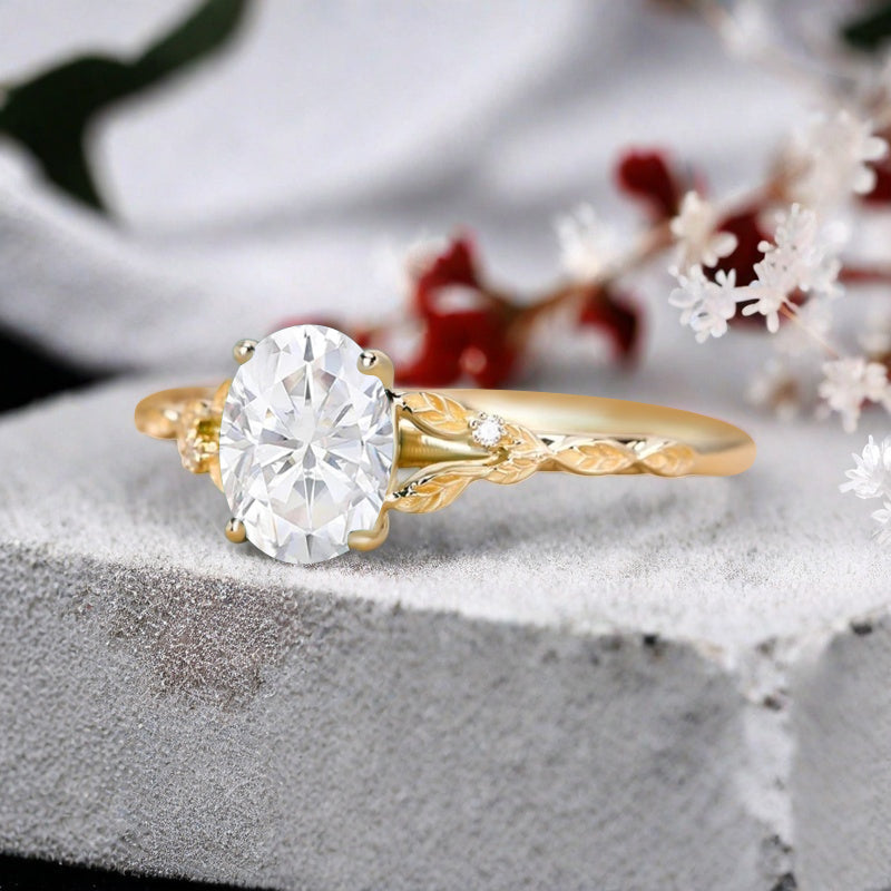 Oval Moissanite Engagement Ring Vintage Rose Gold White Ring Women Moissanite Twisted Hollow Wedding Ring Bridal Promise Ring