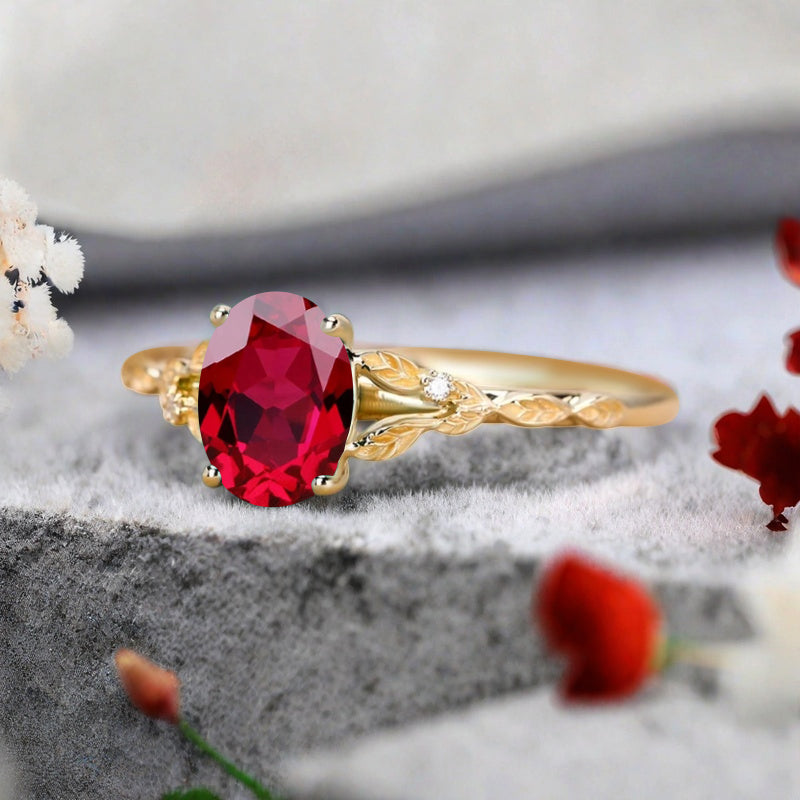 Oval Ruby Engagement Ring Vintage Rose Gold White Ring Women Moissanite Twisted Hollow Wedding Ring Bridal Promise Ring