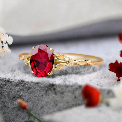 Oval Ruby Engagement Ring Vintage Rose Gold White Ring Women Moissanite Twisted Hollow Wedding Ring Bridal Promise Ring