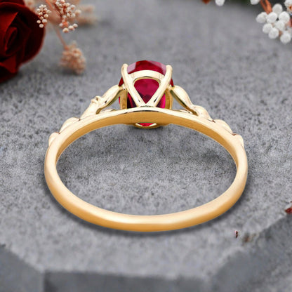 Oval Ruby Engagement Ring Vintage Rose Gold White Ring Women Moissanite Twisted Hollow Wedding Ring Bridal Promise Ring