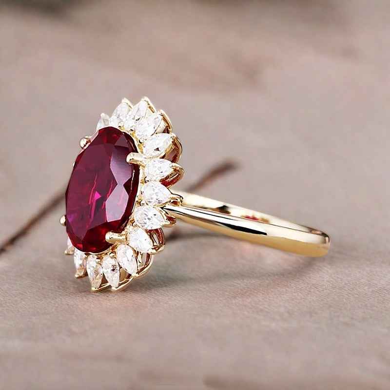 Vintage Ruby Engagement Ring Oval Shape Anniversary Ring Solid Gold Solitaire Unique Ruby Ring for Women Ver.2