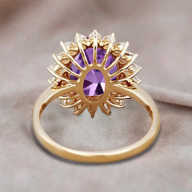 Vintage Amethyst Engagement Ring Oval Shape Anniversary Ring Solid Gold Solitaire Unique Amethyst Ring for Women Ver.2