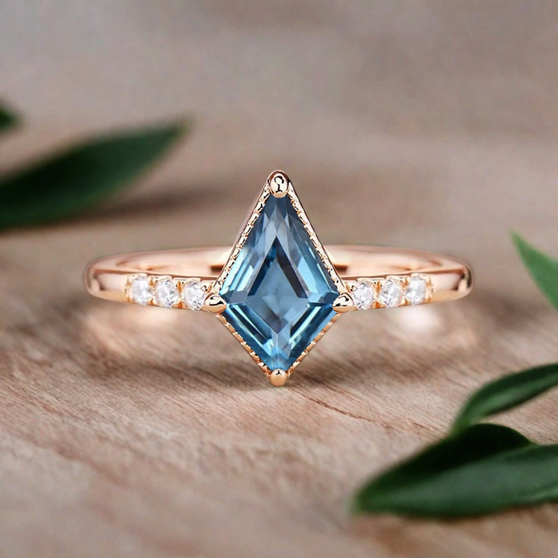 Vintage Birnenform Aquamarin Verlobungsring Set Unikat Versprechen Brautring Set Jubiläumsgeschenk