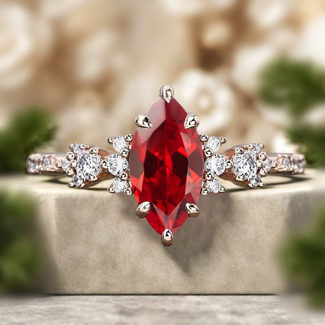 Vintage Marquise Cut Natural Ruby Engagement Ring Sets Nature Inspired Moissanite Cluster Promise Ring Rose Gold Art Deco Women Gift
