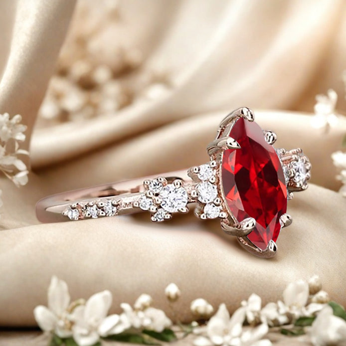 Vintage Marquise Cut Natural Ruby Engagement Ring Sets Nature Inspired Moissanite Cluster Promise Ring Rose Gold Art Deco Women Gift