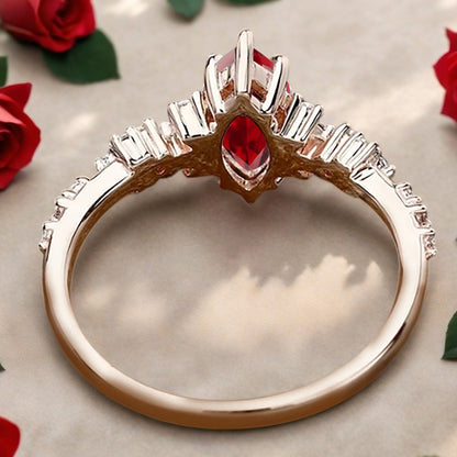 Vintage Marquise Cut Natural Ruby Engagement Ring Sets Nature Inspired Moissanite Cluster Promise Ring Rose Gold Art Deco Women Gift