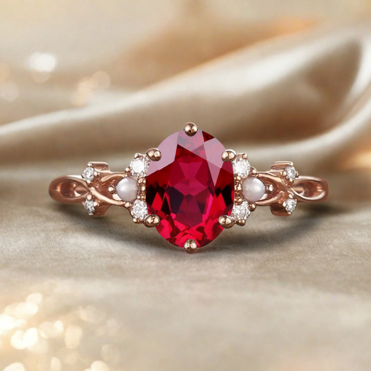 Vintage Oval Ruby Engagement Ring Unique Oval Ruby Promise Ring Ver.2