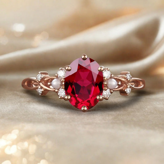 Vintage Oval Ruby Engagement Ring Unique Oval Ruby Promise Ring Ver.2
