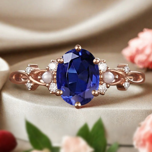 Vintage Oval Blue Topaz Engagement Ring Unique Oval Blue Topaz Promise Ring Ver.2