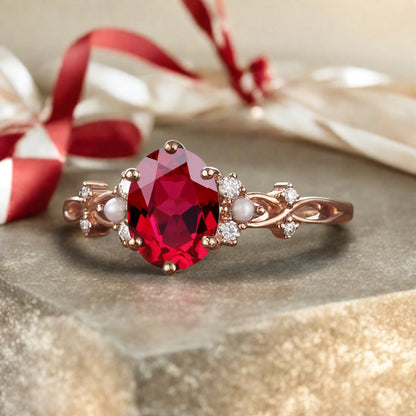 Vintage Oval Ruby Engagement Ring Unique Oval Ruby Promise Ring Ver.2
