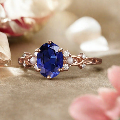 Vintage Oval Blue Topaz Engagement Ring Unique Oval Blue Topaz Promise Ring Ver.2