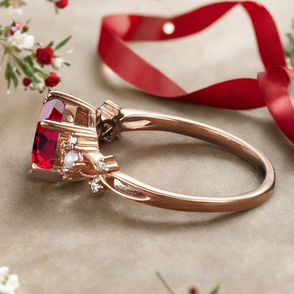 Vintage Oval Ruby Engagement Ring Unique Oval Ruby Promise Ring Ver.2