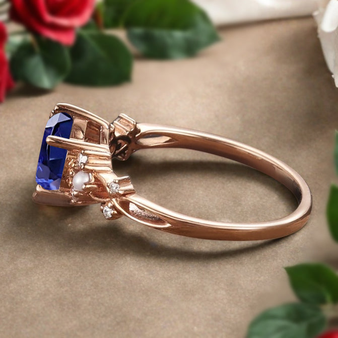 Vintage Oval Blue Topaz Engagement Ring Unique Oval Blue Topaz Promise Ring Ver.2