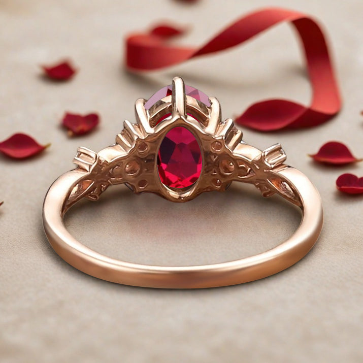 Vintage Oval Ruby Engagement Ring Unique Oval Ruby Promise Ring Ver.2