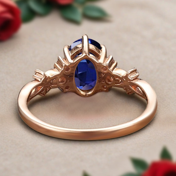 Vintage Oval Blue Topaz Engagement Ring Unique Oval Blue Topaz Promise Ring Ver.2