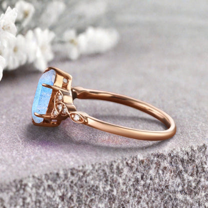 Hexagon Cut Labradorite Engagement Bridal Ring Moissanite Art Deco Promise Ring