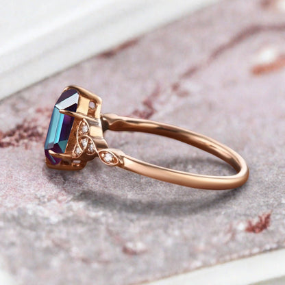Hexagon Cut Alexandrite Engagement Bridal Ring Moissanite Art Deco Promise Ring
