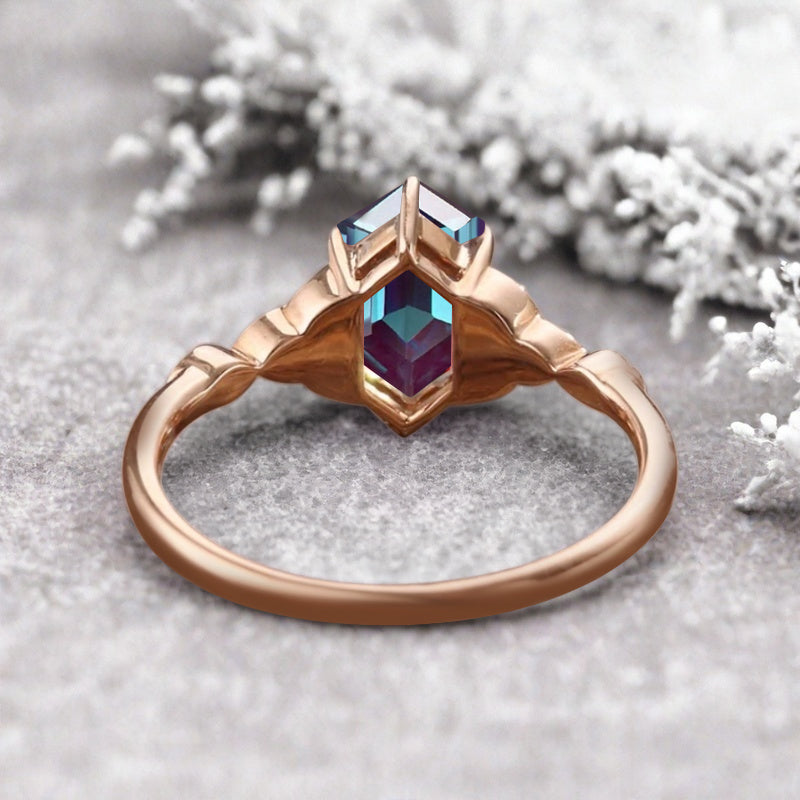 Hexagon Cut Alexandrite Engagement Bridal Ring Moissanite Art Deco Promise Ring