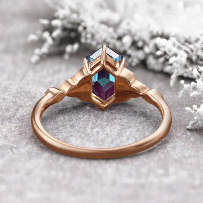 Hexagon Cut Alexandrite Engagement Bridal Ring Moissanite Art Deco Promise Ring