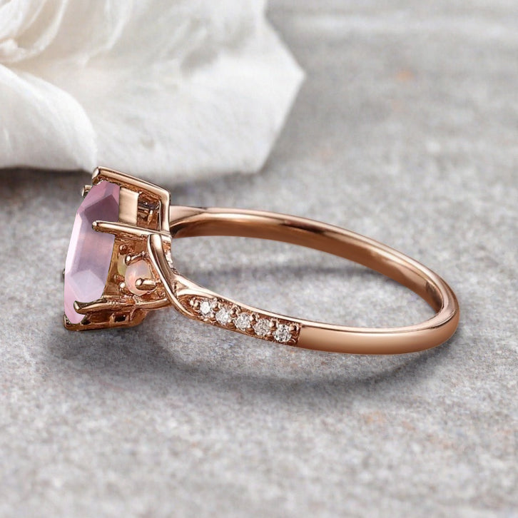 Hexagon cut pink sapphire engagement ring vintage unique pink sapphire moissanite ring twisted band wedding ring women bridal anniversary gift