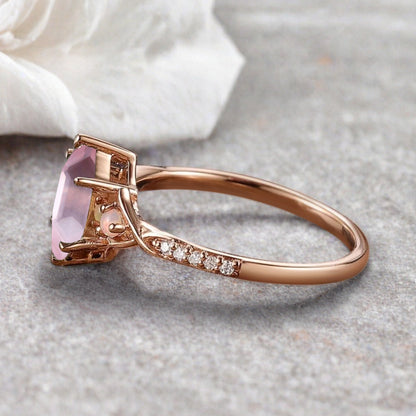 Hexagon cut pink sapphire engagement ring vintage unique pink sapphire moissanite ring twisted band wedding ring women bridal anniversary gift