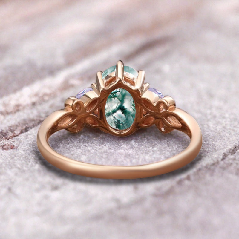 Vintage Oval Mondstein Verlobungsring Unikat Opal Moissanit Versprechensring