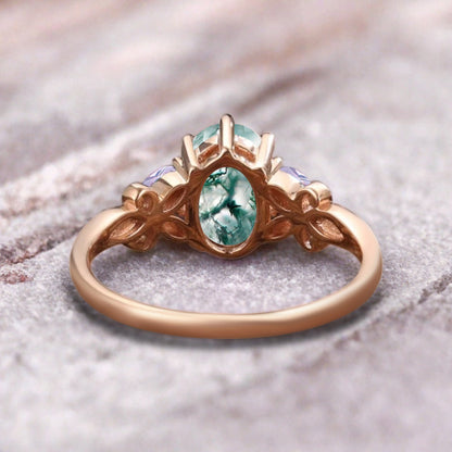 Vintage Oval Mondstein Verlobungsring Unikat Opal Moissanit Versprechensring