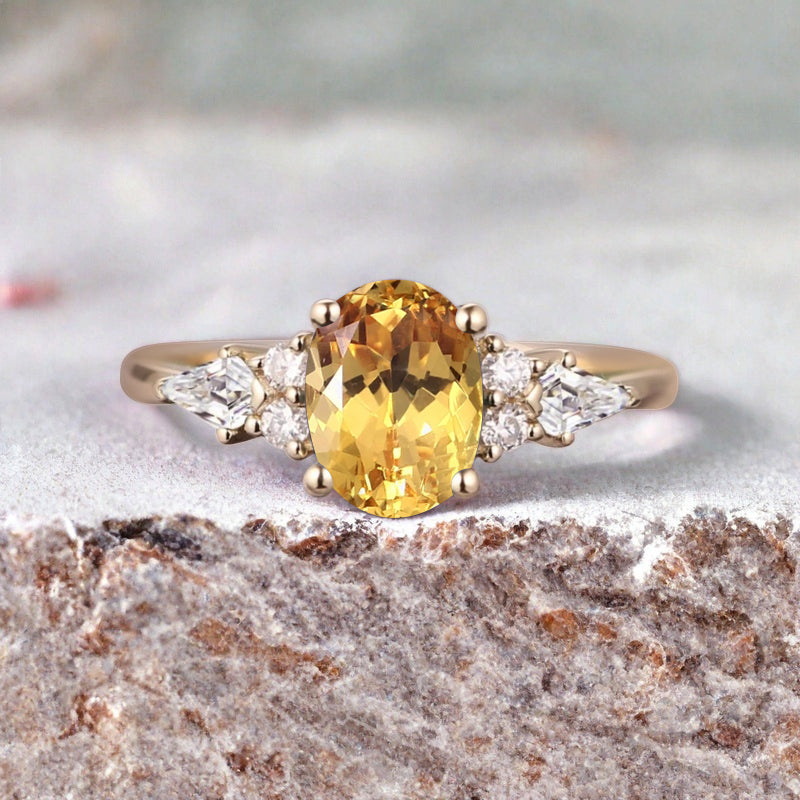 Unique Vintage Citrine Engagement Ring 14K Rose Gold Oval Cut Natural Citrine Wedding Promise Ring Handmade Ring Anniversary Rings For Women